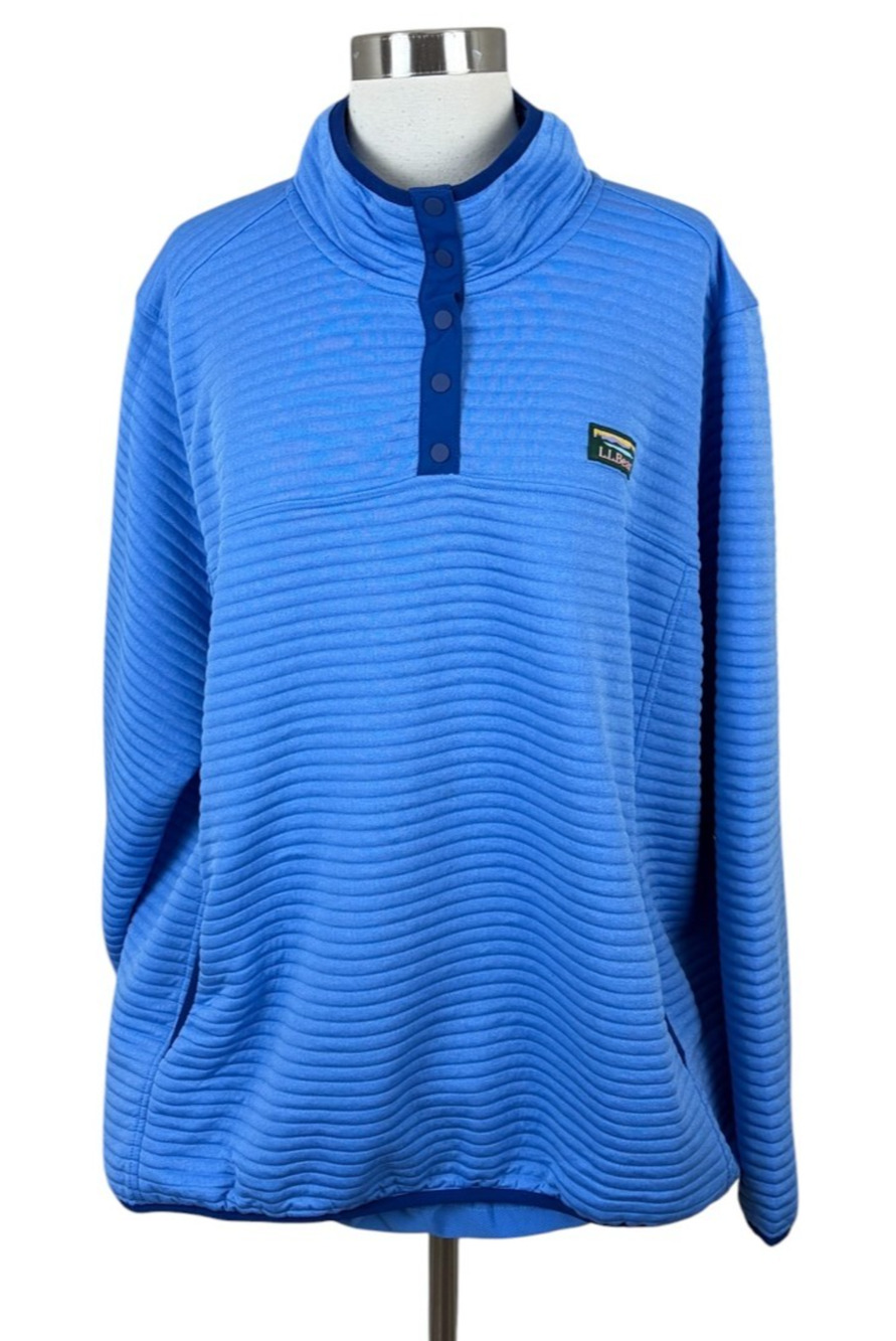 LL Bean AirLight Knit Pullover 3X Blue Snap Collar Pockets Outdoors